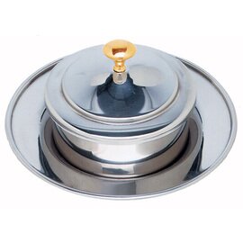Lard / butter pot, stainless steel 18 / 8-18 / 10, with an extractor and extra insert, lid with brass knob, Ø 9 cm product photo