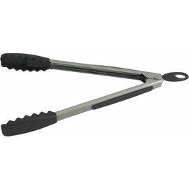 universal tongs plastic stainless steel black with silicone head with hanging loop  L 300 mm product photo
