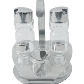 cruet • vinegar|oil|salt|pepper|mustard|toothpicks glass stainless steel product photo