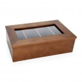 Clearance | tea box dark brown with lid 4 compartments 340 mm  B 205 mm product photo