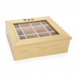 tea box bright with lettering "TEA" with lid 4 compartments 340 mm  B 205 mm product photo