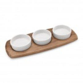 dip bowl set wooden tray|3 porcelain bowls porcelain  L 340 mm  B 145 mm  H 40 mm product photo