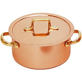 serving pot 3.5 ltr stainless steel with lid  Ø 200 mm  H 100 mm  | 2 brass handles product photo