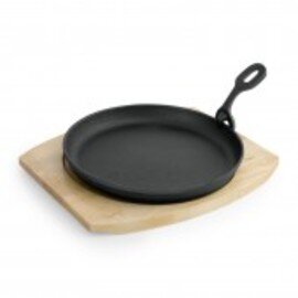 serving pan with a wooden coaster  • cast iron black  Ø 220 mm  H 25 mm | removable handle product photo