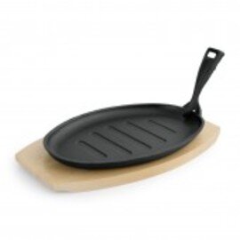 serving pan with coaster  • wood  • cast iron | 275 mm  x 175 mm  H 20 mm | removable handle product photo