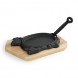 serving pan with a wooden coaster  • cast iron black | 320 mm  x 190 mm  H 15 mm | removable handle product photo