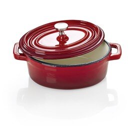cocotte cast iron with lid white red oval 120 mm  x 90 mm  H 50 mm  | cast-on handles product photo