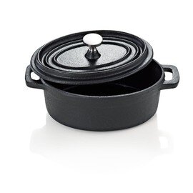 cocotte cast iron with lid black oval 120 mm  x 90 mm  H 50 mm  | cast-on handles product photo