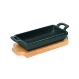 mini serving pan with a wooden coaster  • cast iron black | 180 mm  x 95 mm  H 30 mm | 2 U-handles product photo