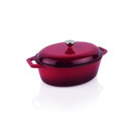 roasting pan cast iron with lid red oval 290 mm  x 210 mm  H 105 mm  | 2 handles product photo