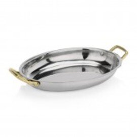 serving pan  • stainless steel | 300 mm  x 200 mm  H 40 mm | 2 brass handles product photo