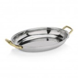 serving pan  • stainless steel | 250 mm  x 180 mm  H 35 mm | 2 brass handles product photo