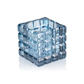 tea light holder Cube Steel Blue glass 90 mm x 90 mm H 90 mm product photo