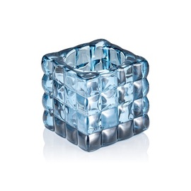 tea light holder Cube Steel Blue glass 80 mm x 80 mm H 80 mm product photo