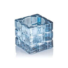 tea light holder Cube Steel Blue glass 65 mm x 65 mm H 65 mm product photo