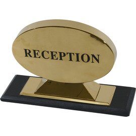 Information sign &quot;Reception&quot;, color: titanium gold, double-sided inscription, high-quality design, heavy marble foot, sign 24 x 17 cm, foot 31 x 10 cm product photo