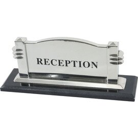 Information sign &quot;Reception&quot;, chrome-nickel steel, labeled on both sides, high-quality design, heavy marble foot, sign 28 x 12 cm, foot 34 x 10 cm product photo