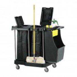 cleaning trolley black premium quality 4 swivel castors 2 braked castors 1260 mm  x 570 mm  H 1130 mm product photo