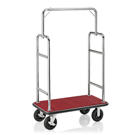 luggage trolley stainless steel red silver coloured | wheel Ø 150 mm H 1830 mm product photo