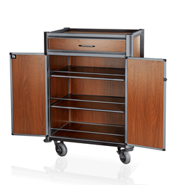 minibar loading trolley black wood look 4 swivel castors 2 braked castors 820 mm  x 600 mm  H 1250 mm product photo