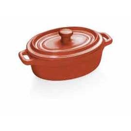 cocotte stoneware with lid red oval 160 mm  x 93 mm  H 50 mm  | 2 handles product photo