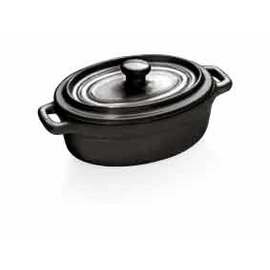 cocotte stoneware with lid black oval 160 mm  x 93 mm  H 50 mm  | 2 handles product photo