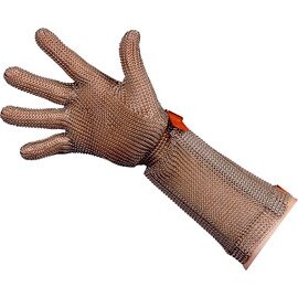 Stitching glove with 20 cm cuff, size: medium, identification: red, highly flexible ring braid made of 18 / 8-18 / 10, variable closure, pushbutton mechanism, according to the EU directive EN 1082-1: 1996 - CE product photo