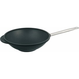 Professional wok pan, cast aluminum, Ø inside 32 cm, height: 10 cm, floor rotates for gas and electric cookers, titanium anti-stick coating and chrome nickel steel handle product photo