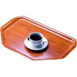 Trapezoidal tray, laminate, 52 x 34,5 cm, color: teak, non-slip, suitable for dishwasher only to a limited extent product photo