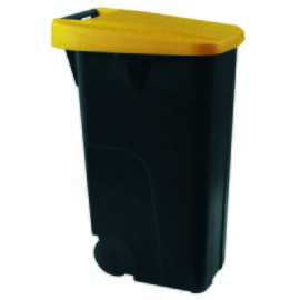 waste container 85 ltr plastic yellow black lid colour yellow  L 420 mm  B 570 mm  H 760 mm product photo