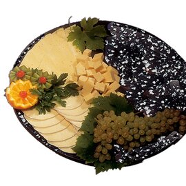 Plastic-plate made of polyethylene, round, black marbled with anti-slip feet, Ø 46 cm product photo
