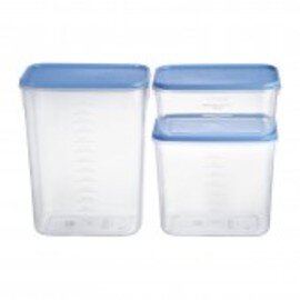 set of storage containers with lid 3 containers with lid polypropylene transparent blue graduated scale product photo