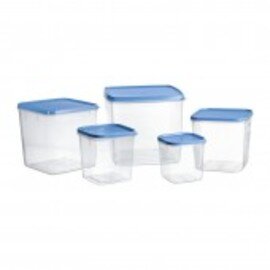 set of storage containers with lid 5 containers with lid polypropylene transparent blue graduated scale product photo