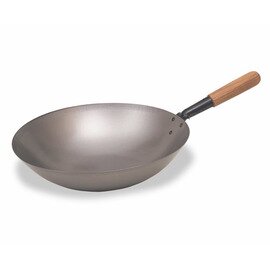wok steel  Ø 360 mm  H 110 mm | wooden handle | round bottom product photo