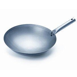 wok steel  Ø 360 mm  H 100 mm | long stainless steel tube handle | round bottom product photo