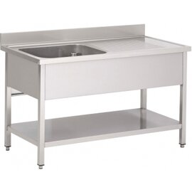 kitchen sink table MERIJN with drainboard on the right 1 basin | 600 x 500 x 320 mm with bottom shelf L 1400 mm W 700 mm product photo