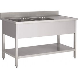 kitchen sink table ANNA with drainboard on the right 2 basins | 400 x 500 x 250 mm with bottom shelf L 1600 mm W 700 mm product photo