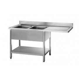 sink centre LEA with drainboard on the right 2 basins | 400 x 500 x 250 mm with bottom shelf L 1600 mm W 700 mm product photo