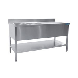 kitchen sink table | 2 basins | draining surface details on the right L 1800 mm x 600 mm H 850 mm product photo