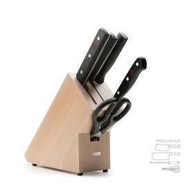 knife block GOURMET beech 3 knives | 1 sharpening steel | 1 pair of scissors product photo