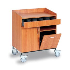 waiter station|service station cherry wood coloured 1 wing door|1 tilt door with waste bin product photo