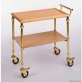 Serving trolley with brass frame, 2-level, cherrywood product photo