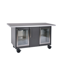 service trolley metal black 1600 mm  x 740 mm  H 900 mm with 2 convection refrigerators with 1 wing door product photo