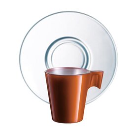 cup 80 ml tempered glass orange with handle with saucer product photo