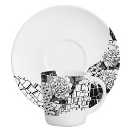 cup FRAGMENT ADROISE with handle 80 ml porcelain black white abstractly patterned with saucer product photo
