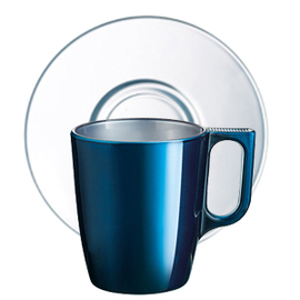mug FLASHY COLORS Flashy Petrol 250 ml tempered glass petroleum coloured with handle with saucer with transparent saucer product photo