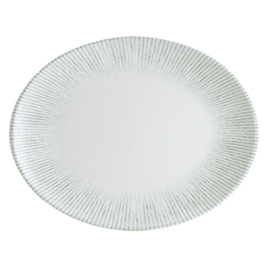 platter ENVISIO IRIS Moove porcelain white | blue rim grooves oval | 310 mm x 240 mm product photo