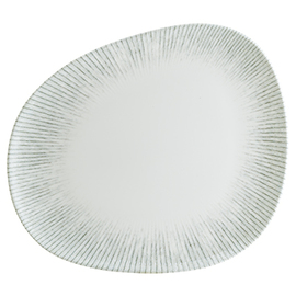 plate flat ENVISIO IRIS Vago porcelain white | blue rim grooves oval asymmetrical | 330 mm x 275 mm product photo