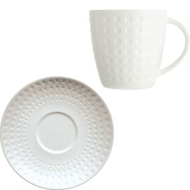 cup SATINIQUE with handle 120 ml porcelain cream white with relief with saucer product photo