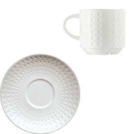 cup SATINIQUE with handle 100 ml porcelain cream white with relief with saucer product photo